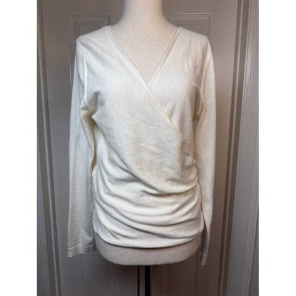 Ann Mashburn Cream Cotton Cashmere Wrap Sweater Large